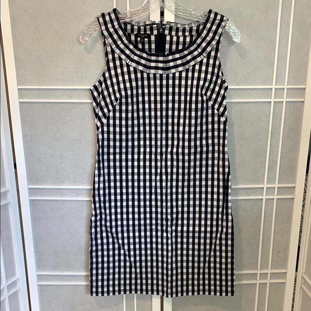 Talbots dark navy and White Sheath Dress Sleeveless Bateau